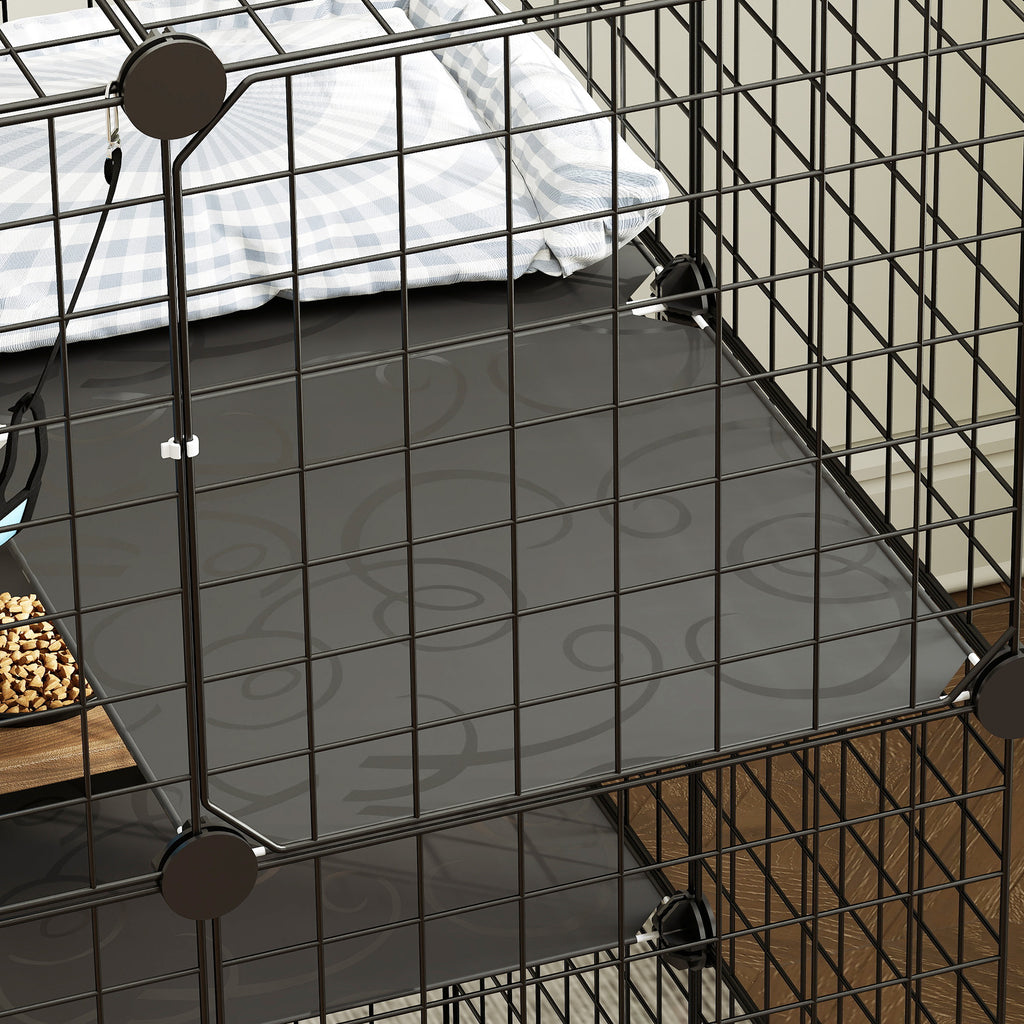 Cage Chat Intérieur Enclos Chat Modulable 3 Portes Hamac Échelle pour Petits Animaux de Compagnie 70x70x105cm Noir-7