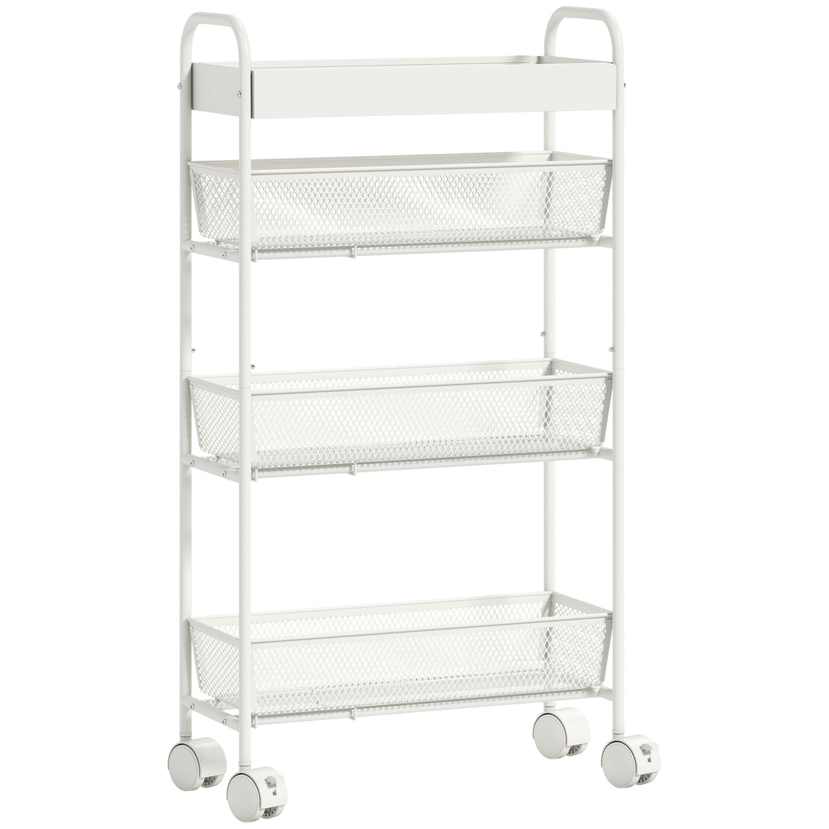 Chariot de rangement à 4 niveaux, desserte à roulettes, 3 paniers coulissants, panier supérieur 19 x 43,2 x 80 cm blanc-0