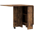 Table à Manger Pliante Mobile sur Roulettes, 2 Plateaux Rabattables, 2 Étagères Intégrées, 140x80x74cm, Brun Rustique-0