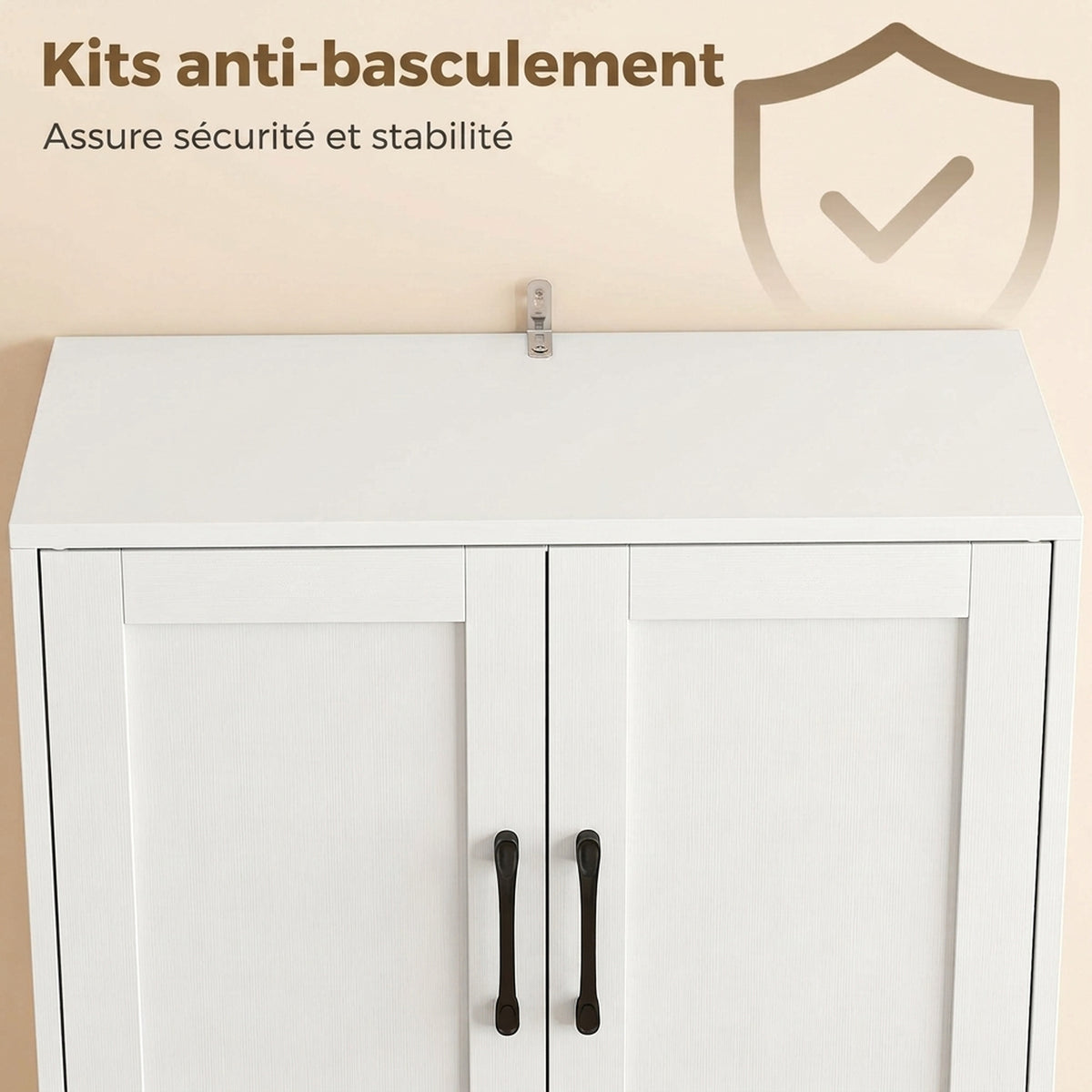 Buffet Haut Cuisine, Armoire Cuisine, 4 Portes à Fermeture Douce, Tiroir, Compartiment Ouvert, Étagères Réglables, Blanc-6