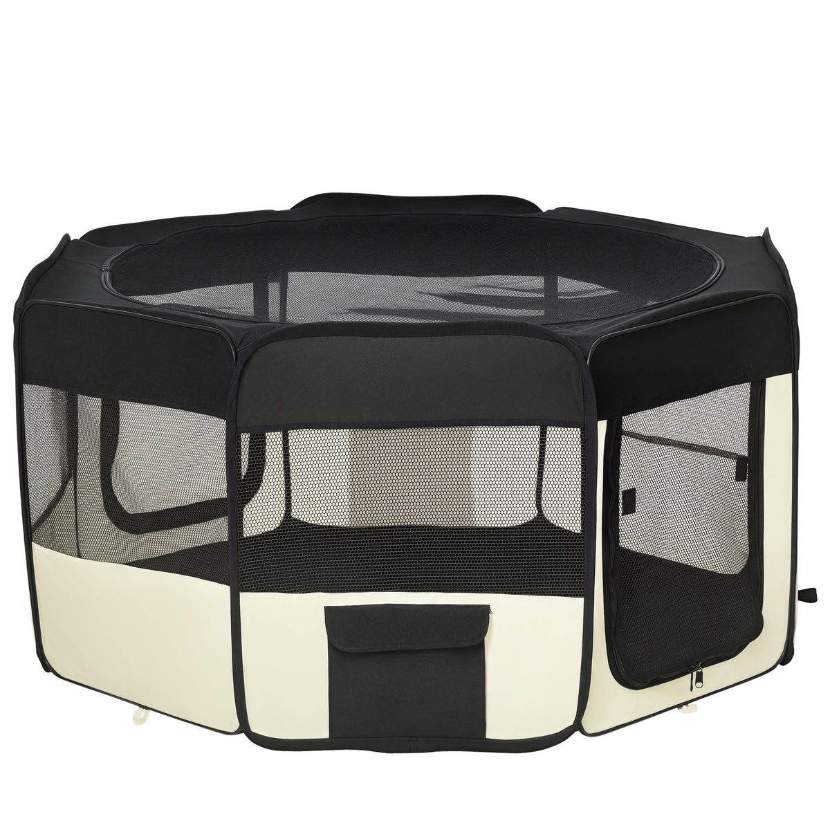 Parc enclos pliable pour chien chat petits animaux octogonal en tissu Oxford et acier - Ø 120 x 58H cm - noir et crème-0