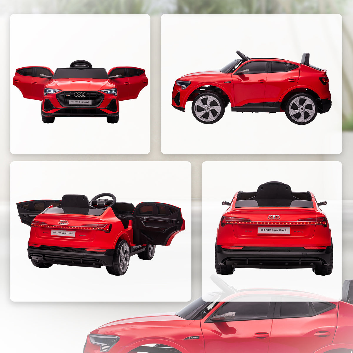 Voiture électrique enfants sous Licence Audi e-tron Sportback, véhicule électrique 12V Max. 5 Km/h avec télécommande 2,4G, phares LED, musique, klaxon, port USB, MP3, rouge-8