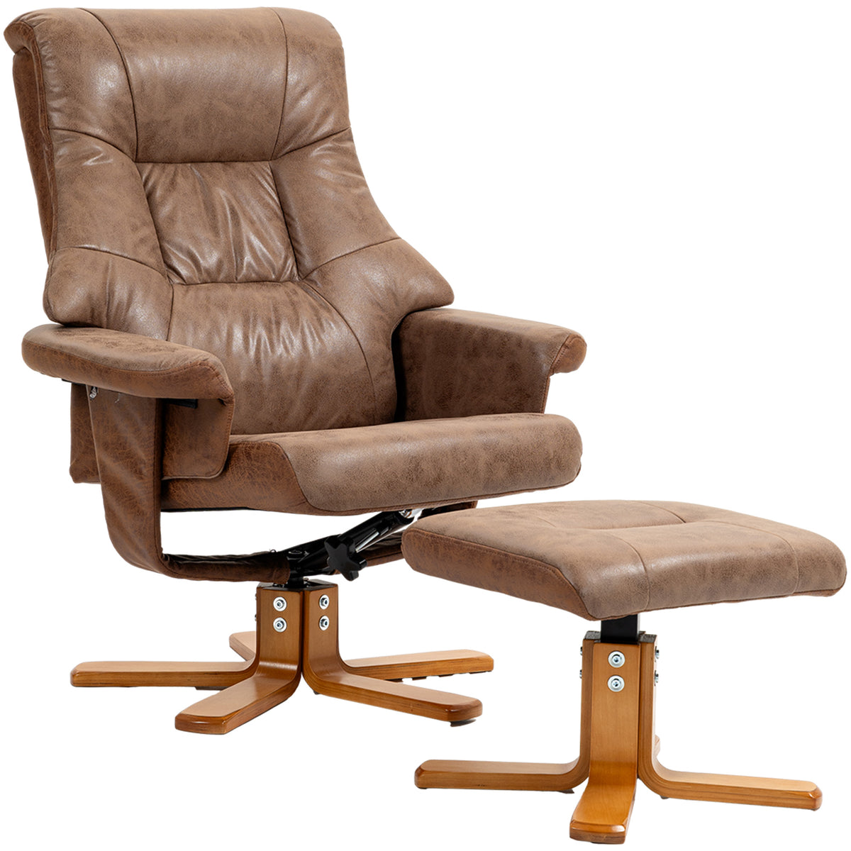Fauteuil relax inclinable 135° pivotant 360° avec repose-pieds revêtement microfibre marron-6