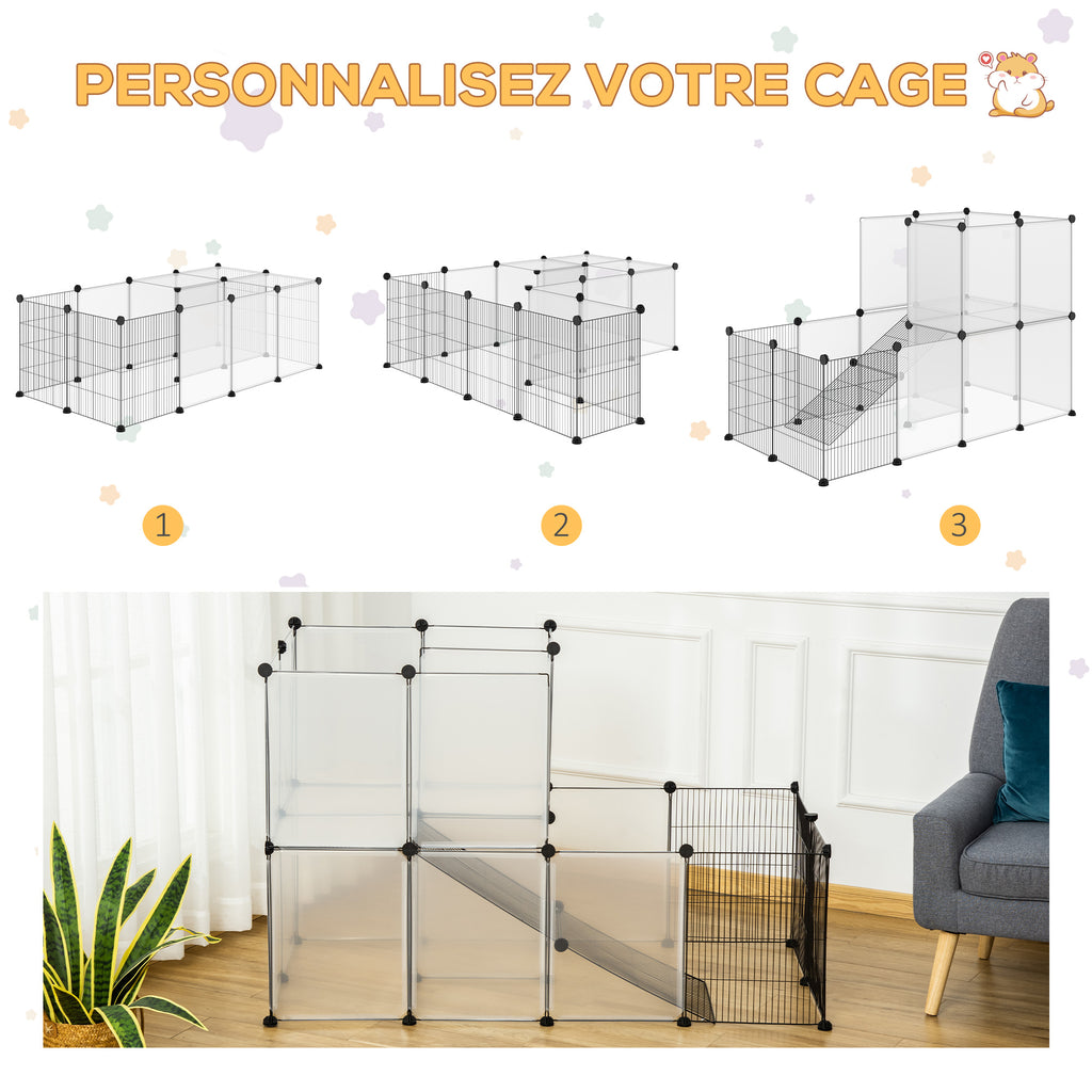 Enclos lapin interieur, 2 niveaux, parc modulable pour petits animaux, 27pcs, 140 x 70 x 90 cm, noir-3