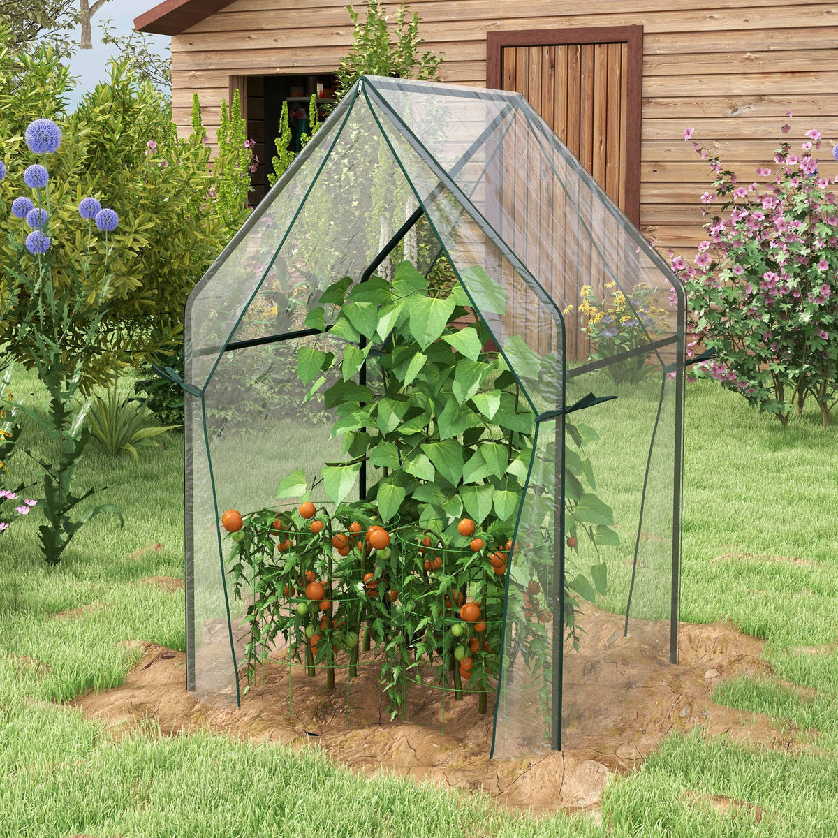 Serre de jardin, Serre à Tomate pour le jardin avec 2 portes zippées, dim. 90 x 90 x 145cm-9