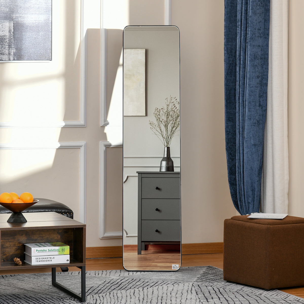 Miroir sur Pied et Mural rectangulaire dim. 37L x 43l x 156H cm MDF Aspect Noir-8
