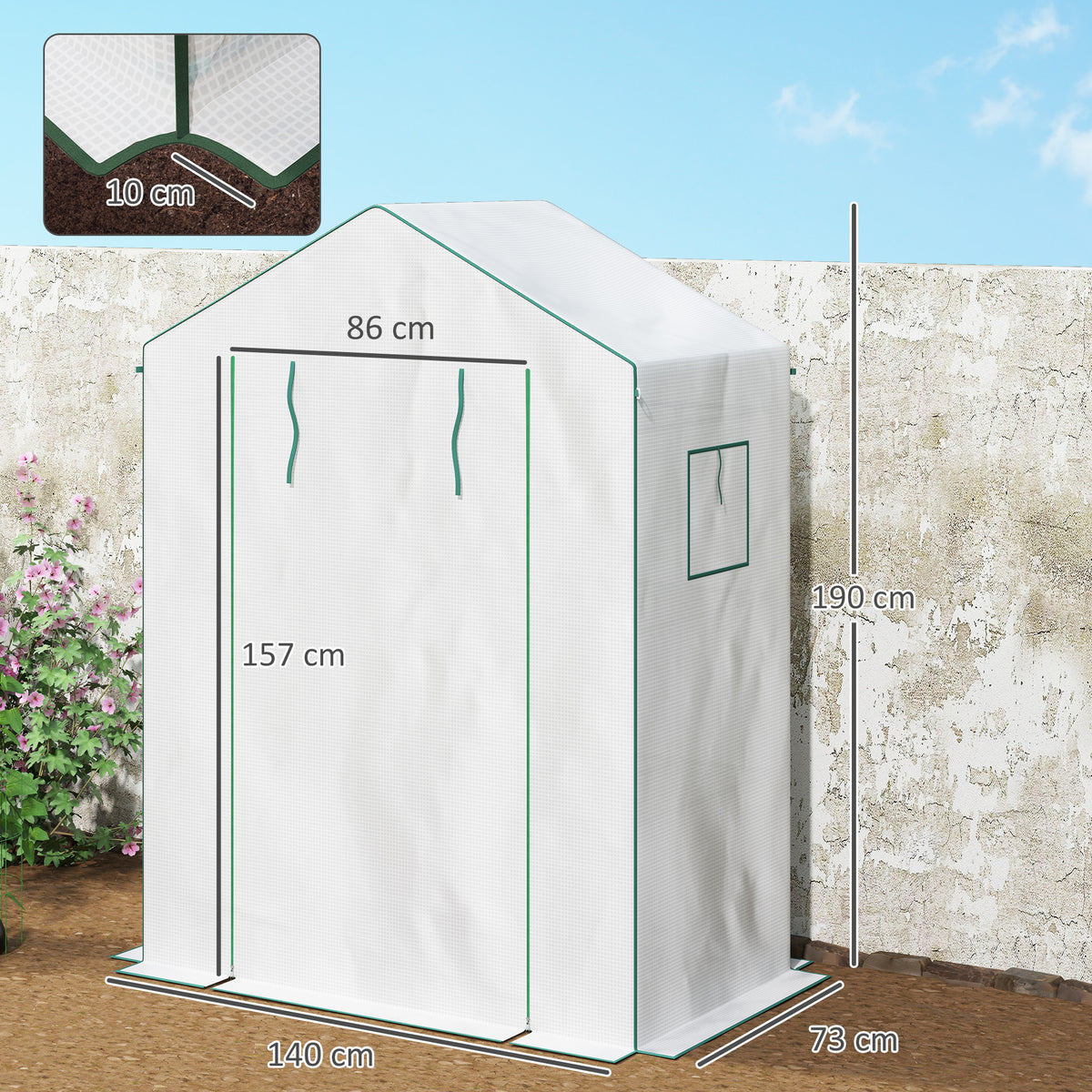 Serre de jardin avec 1 porte, 2 fenêtres et 2 étagères en forme de U pour Légumes Plantes Fleurs Bâche PE 140x73x190 cm-2