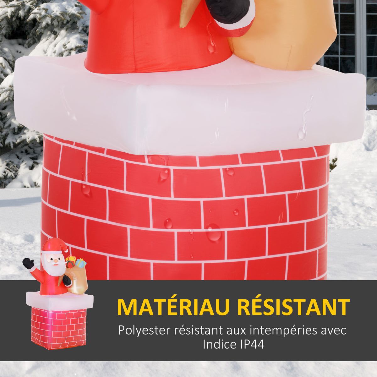 Père Noël gonflable décoration de Noël extérieur avec lumières LED sac de cadeau et la cheminée 130 x 82 x 195 cm rouge-4