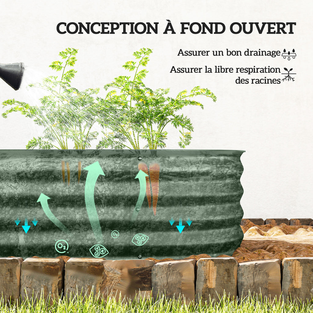 Jardinière surélevée carré potager de jardin en acier modulable légumes, plantes, fleurs, dim. 150 x 62 x 30 cm vert-4