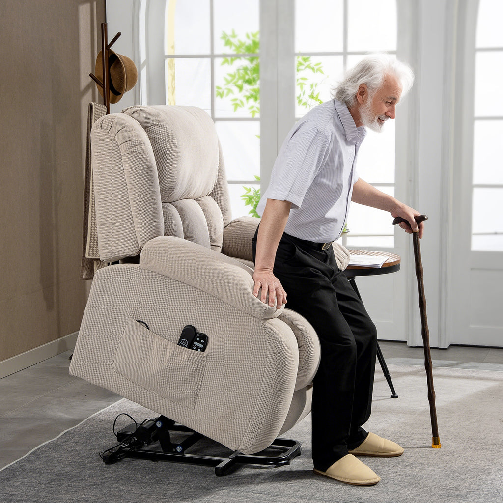 Fauteuil Releveur Électrique, Massage et Chauffage, Repose-Pieds, Dossier Inclinable, Télécommande, 93x104x100cm, Beige-8