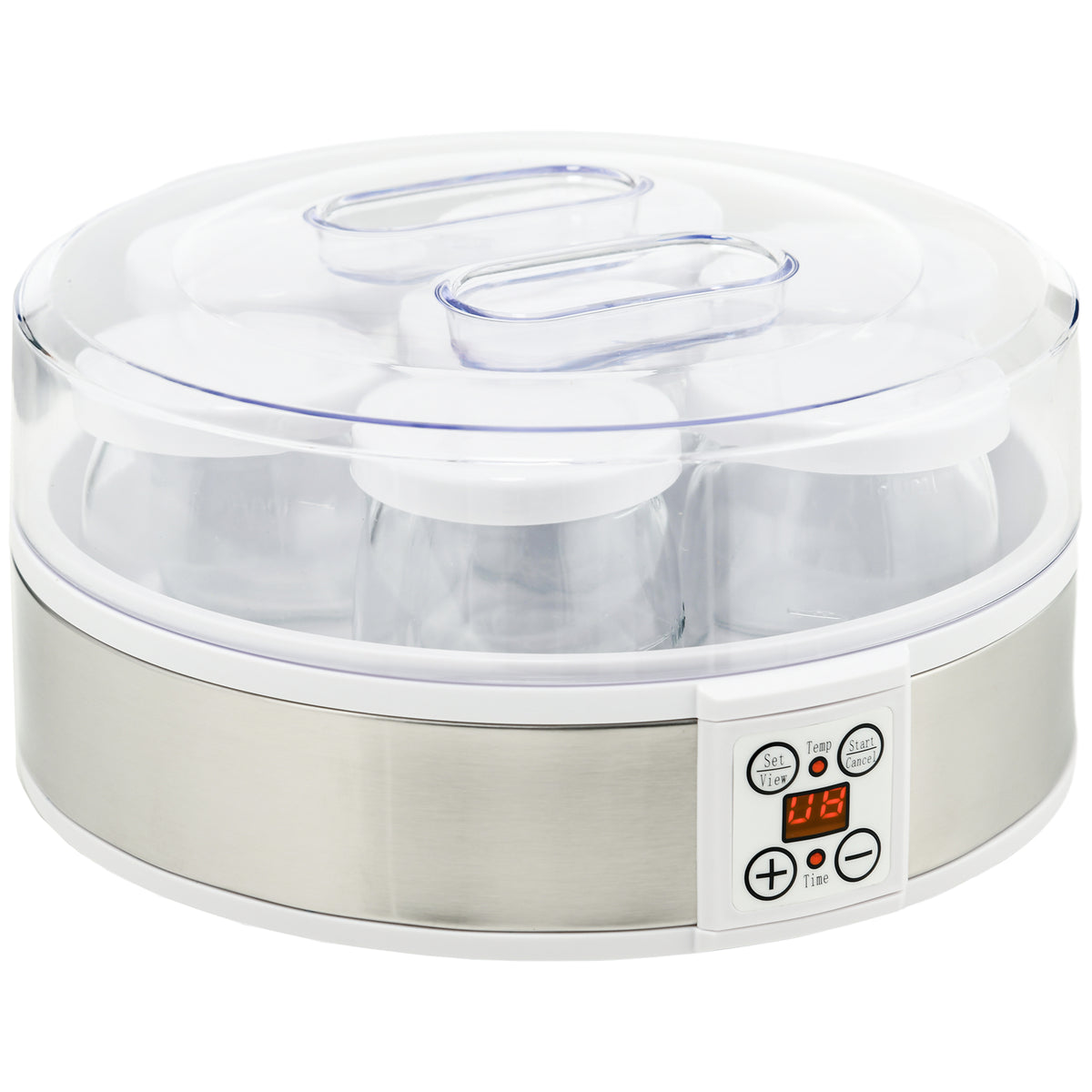 Yaourtière 7 pots de 180ml machine à yaourt électrique en acier inoxydable thermostat réglable 24 x 24 x 13 cm blanc-0