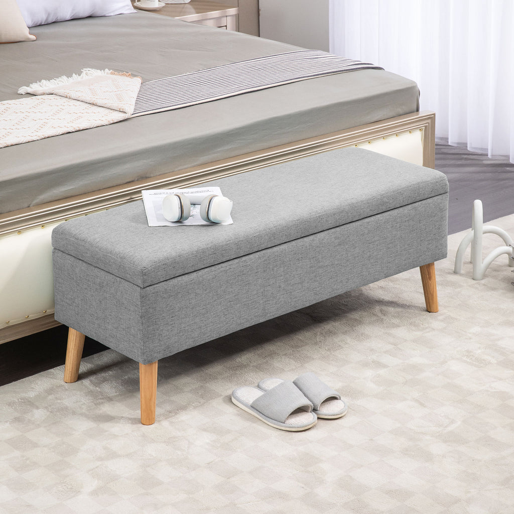 Banc coffre rangement rembourré aspect lin pour chambre à coucher, entrée, salon, charge 220 Kg, 110 x 39 x 45 cm, gris-1