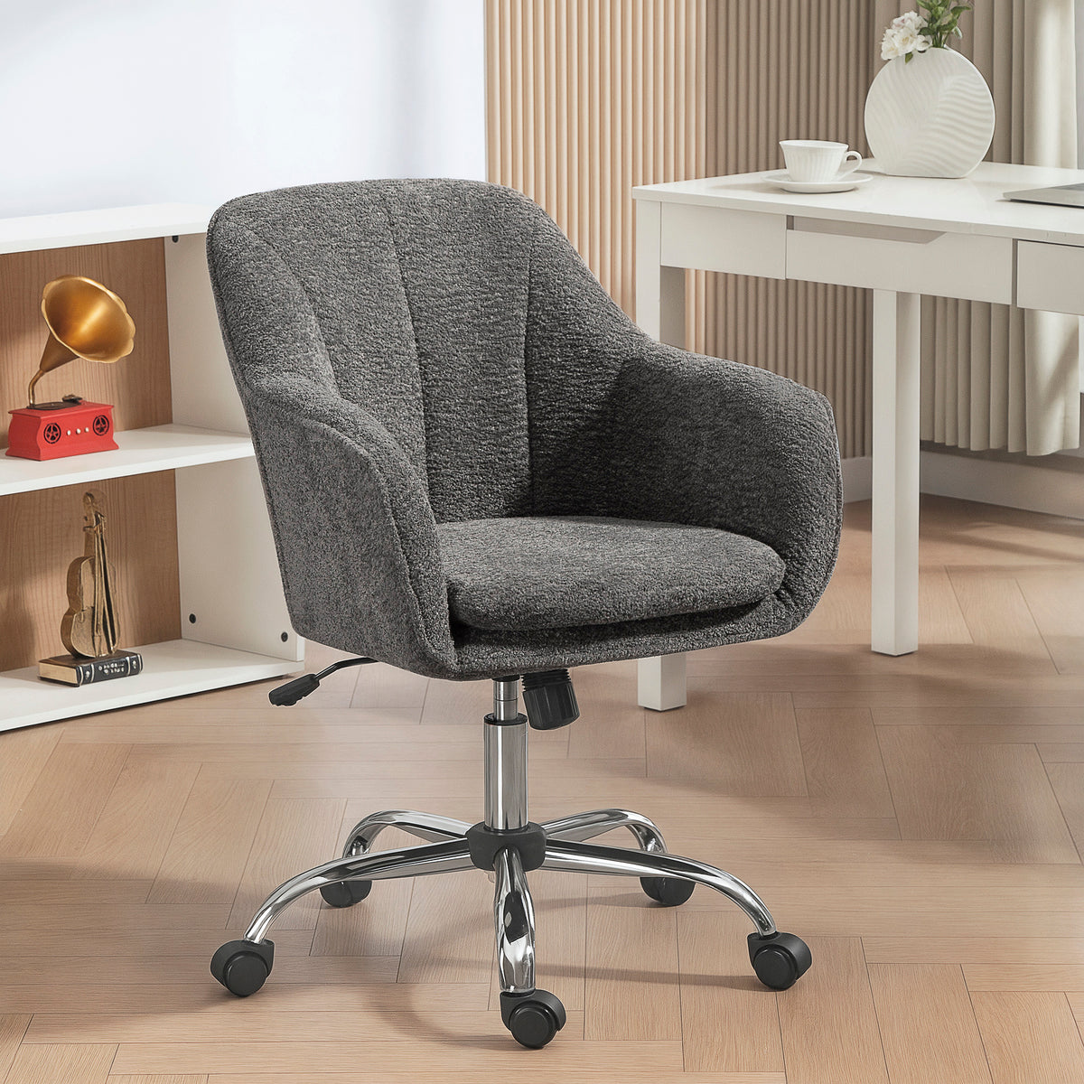 Chaise de bureau, fauteuil de bureau ergonomique réglable en hauteur, siège pivotante, fonction de bascule, gris-1