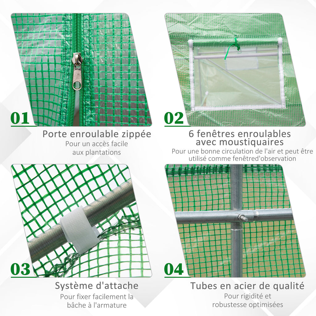 Serre de Jardin Tunnel 4,5L x 2l x 2H m châssis Tubulaire Acier galvanisé renforcé 1,8 cm 6 fenêtres 1 Porte-4