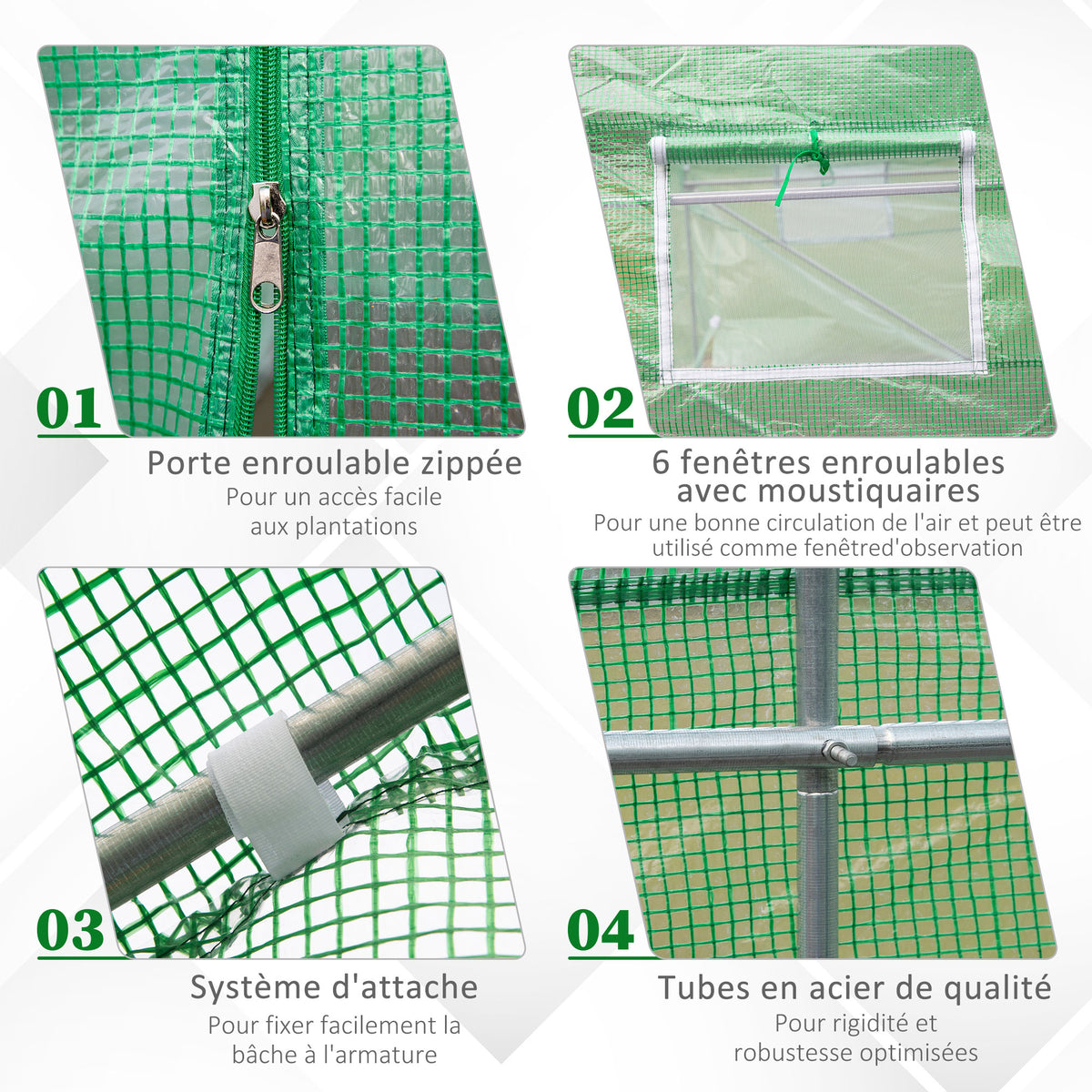 Serre de Jardin Tunnel 4,5L x 2l x 2H m châssis Tubulaire Acier galvanisé renforcé 1,8 cm 6 fenêtres 1 Porte-4