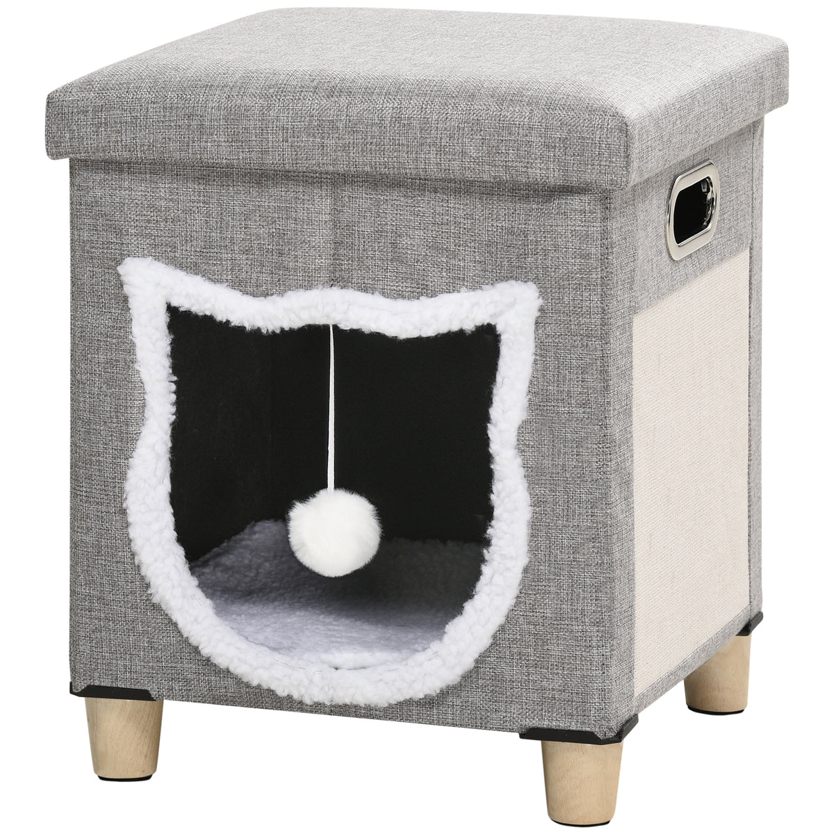 Niche chat interieur maison chat interieur 2 en 1 pied en bois coussin amovible lavable balle, 35,5x35,5x42,5cm, gris-0