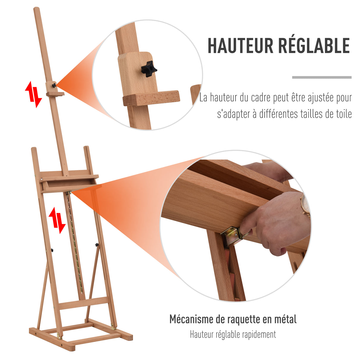 Chevalet en bois hauteur réglable 171-230cm Chevalet Peinture avec rangement inclinaison réglable 80° max. bois naturel-3