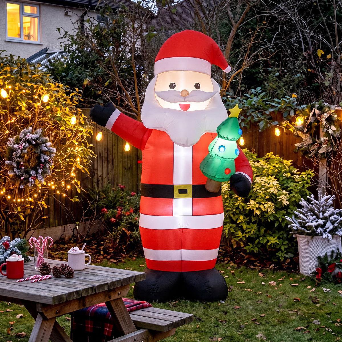 Père Noël Gonflable de 243 cm avec Lumières LED, Matériel Fixation et Souffleur, Intérieur et Extérieur, Rouge-1