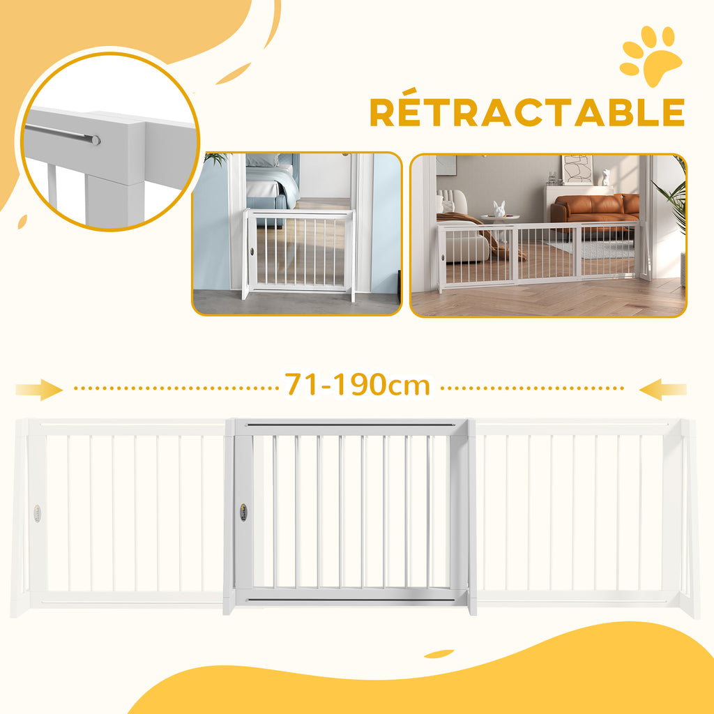 Barrière de sécurité pour chien barrière de protection à 3 panneaux rétractable 71-190 cm en bois - blanc-4