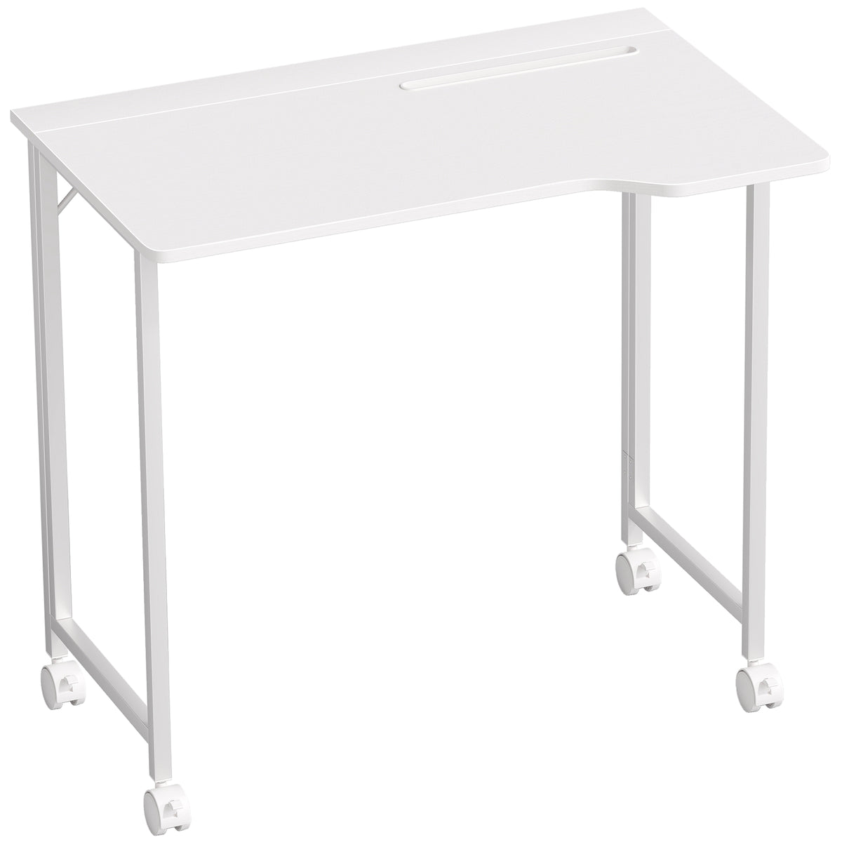 Bureau Pliable 80 x 52 cm, Bureau Ordinateur sur Roulettes avec Fente d'Appareil, Montage Facile, Blanc-0