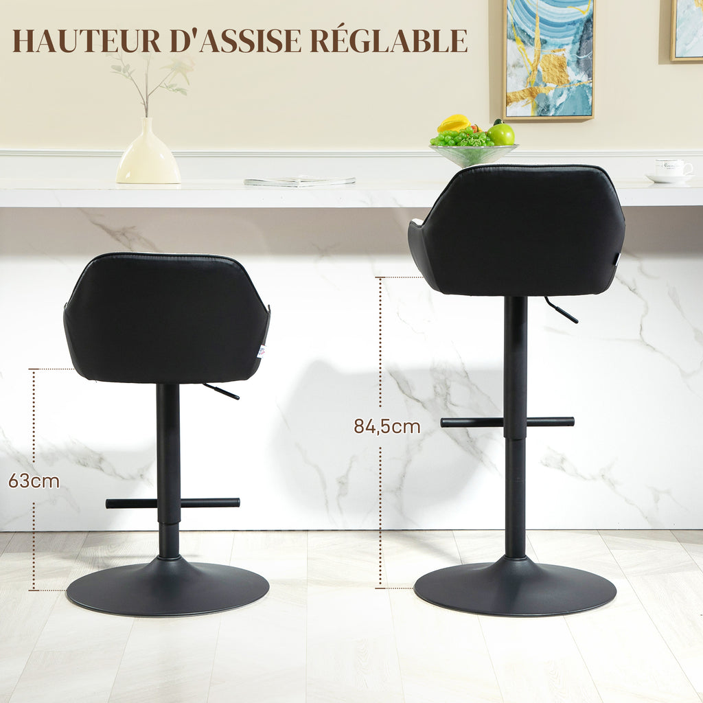 Lot de 2 tabourets de bar chaises de bar hauteur réglable tissu effet lin et base en acier 52,5 x 53 x 86,5-108 cm gris-4
