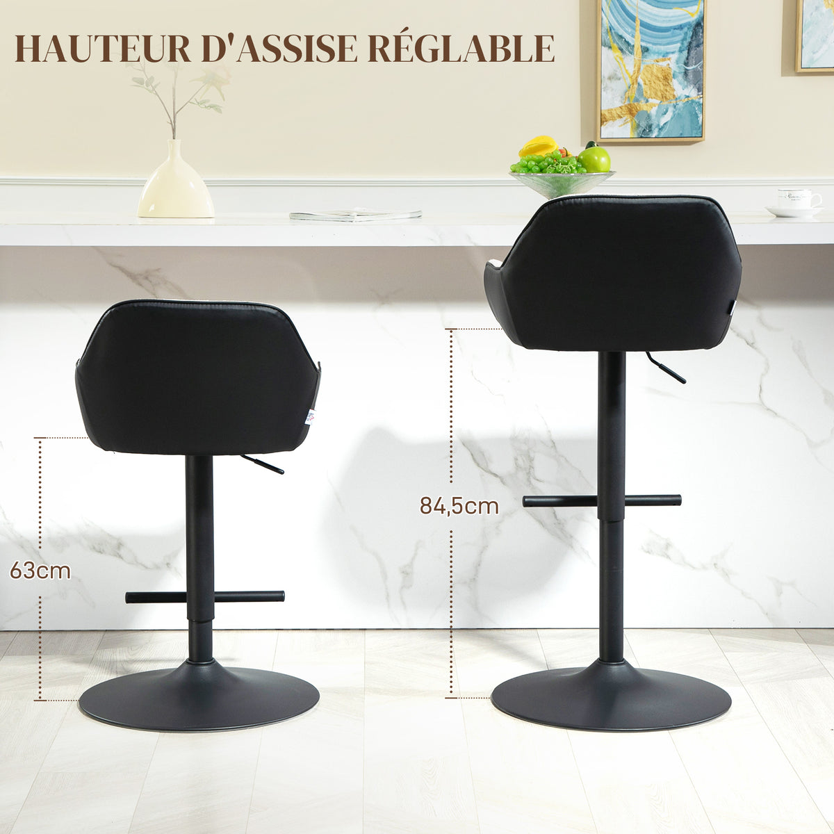 Lot de 2 tabourets de bar chaises de bar hauteur réglable tissu effet lin et base en acier 52,5 x 53 x 86,5-108 cm gris-4