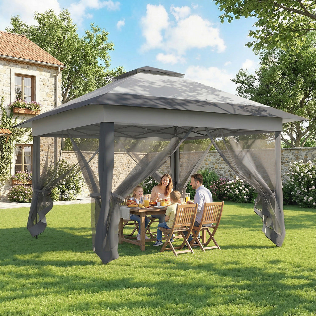 Tonnelle barnum de jardin pop-up pliant acier polyester moustiquaires + sac de transport à roulettes gris-8
