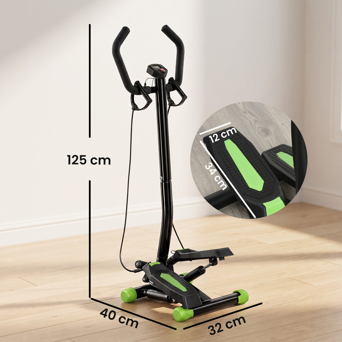 Stepper avec guidon, stepper de fitness avec écran LCD, pédales antidérapantes, marche d'escalier pour maison, bureau, salon, salle de sport, vert et noir-2