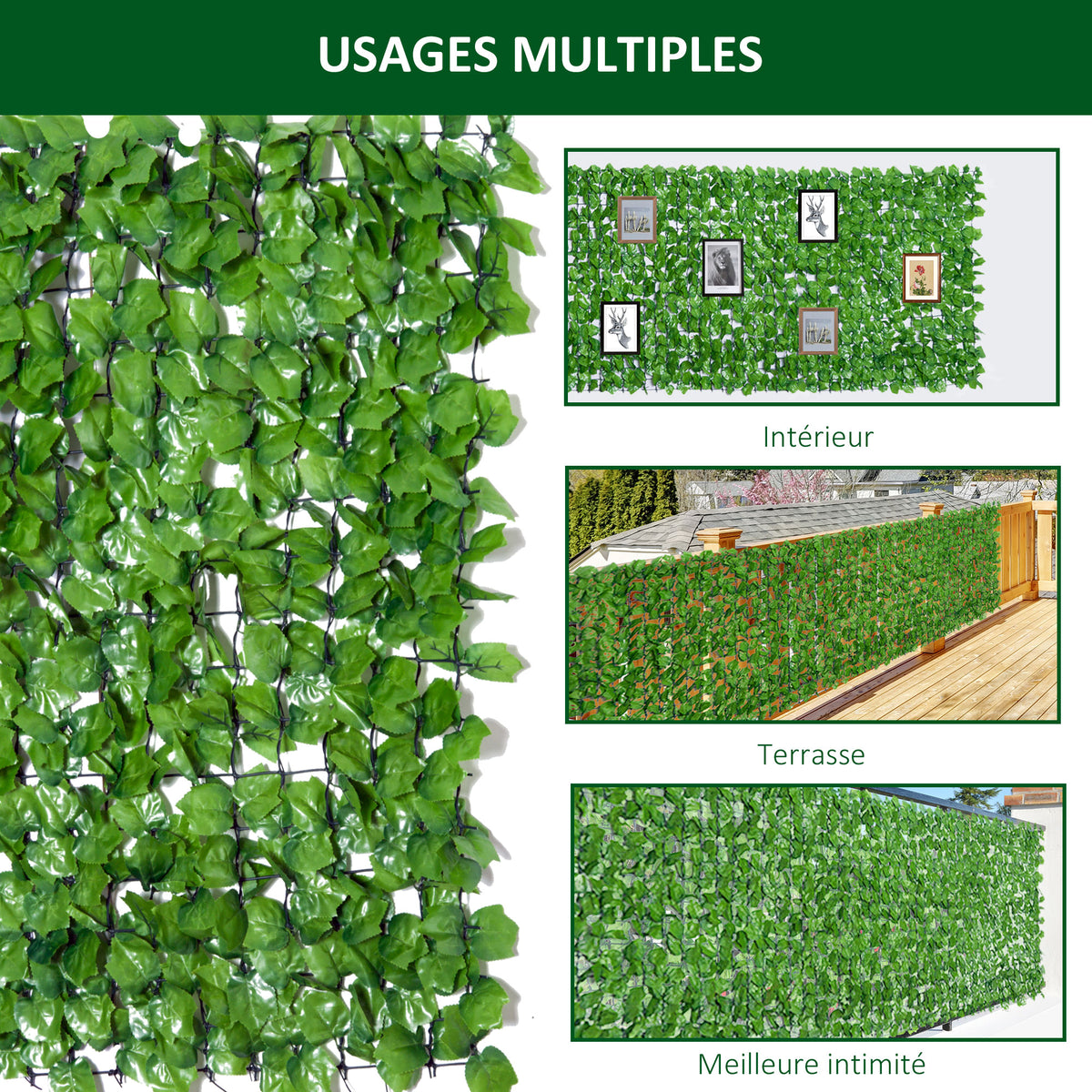 Haie Artificiel Brise-Vue décoration Rouleau 3L x 1H m Feuillage réaliste Anti-UV Vert-4