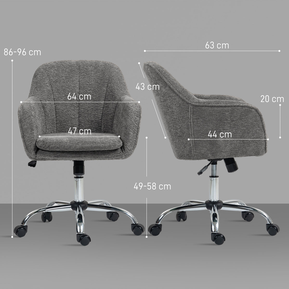 Chaise de bureau, fauteuil de bureau ergonomique réglable en hauteur, siège pivotante, fonction de bascule, gris-2