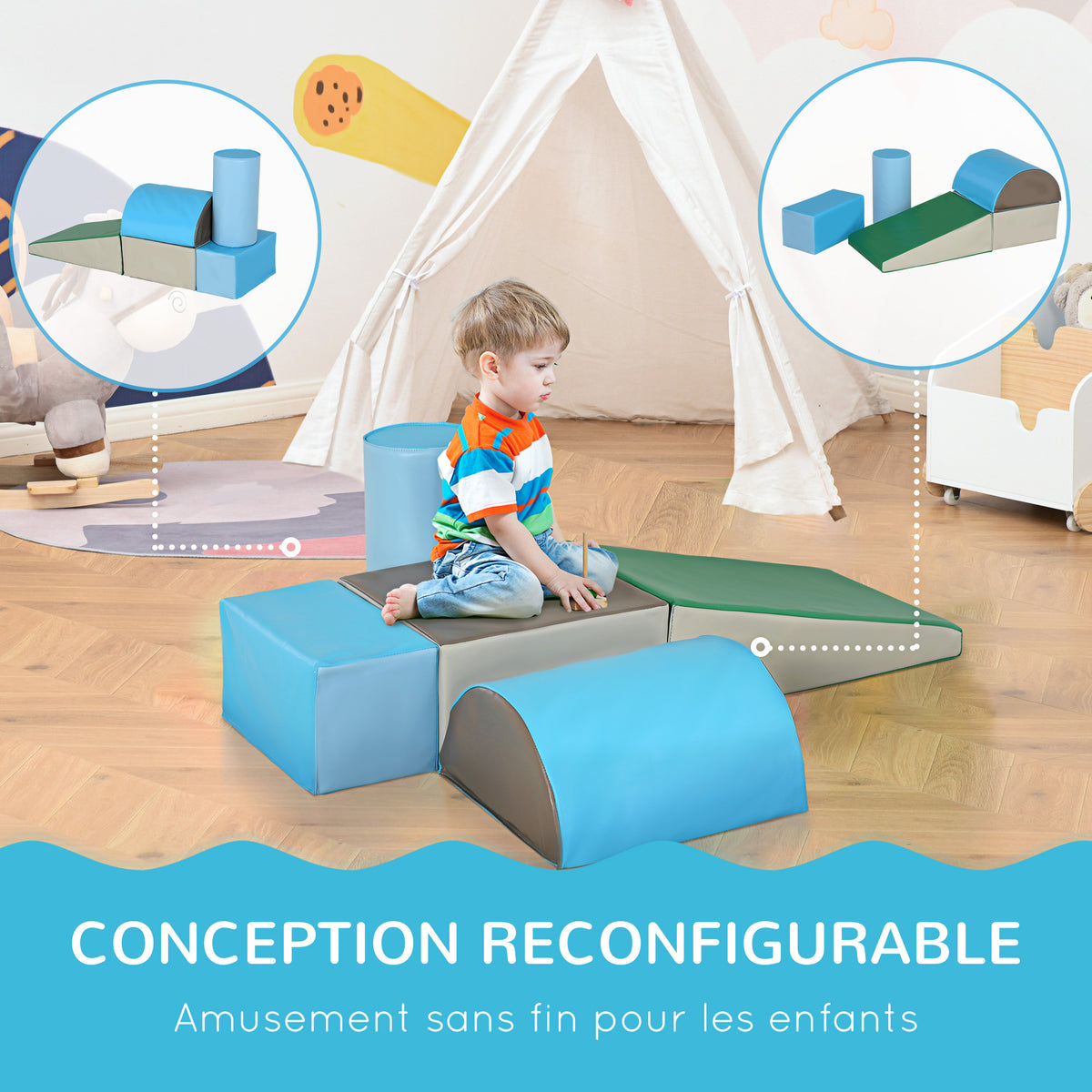 5PCS Module motricité bébé parcours motricité bébé en mousse EPE pour enfants d'âge préscolaire, multicolore-4