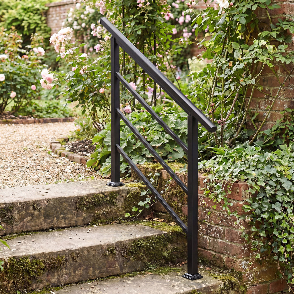 Rampe d'Escalier Extérieure pour 1 à 3 Marches, Main Courante Escalier en Métal avec Kit d'Installation, Noir-8