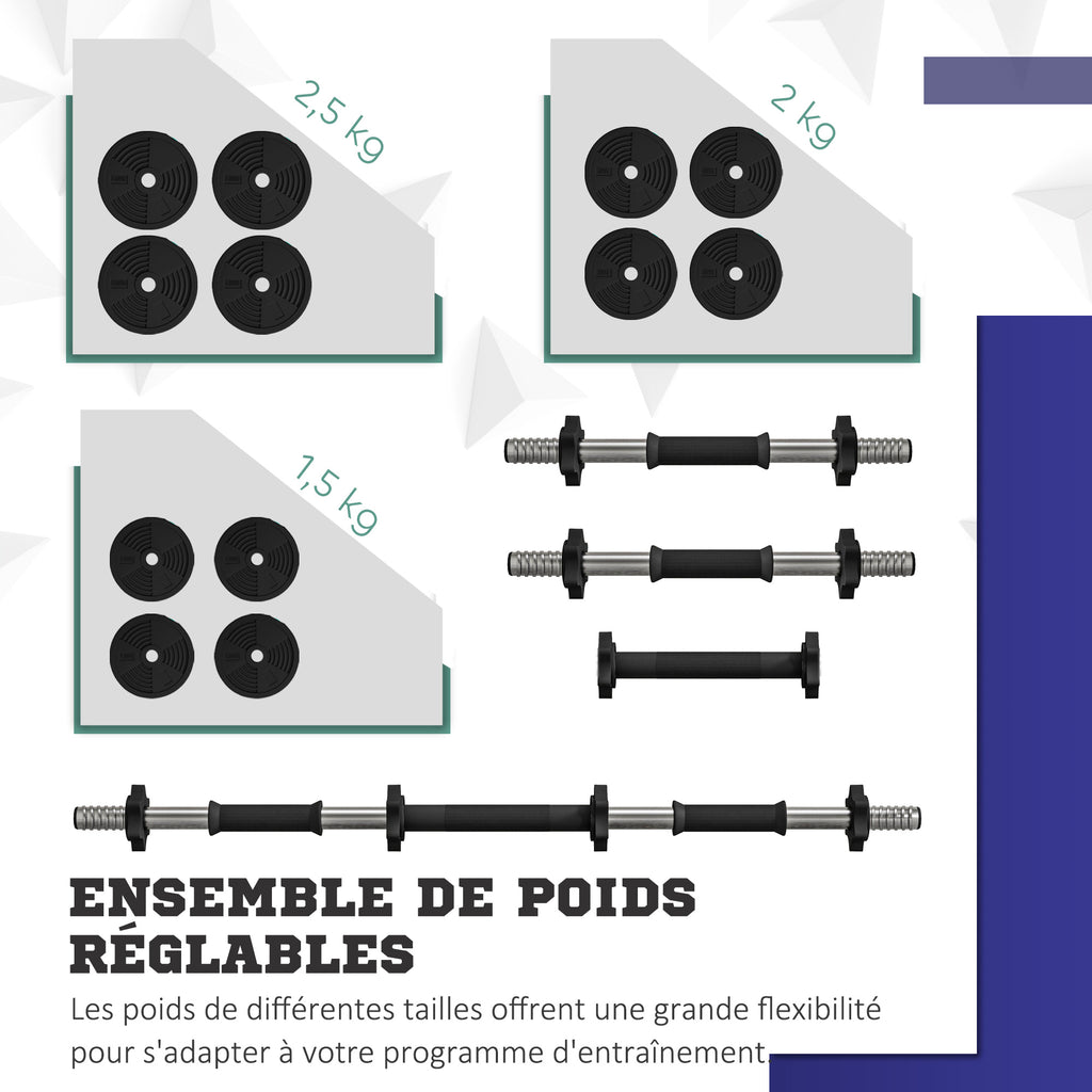 Haltères 2 en 1 réglables, haltères libres avec poignées antidérapantes, 25 KG - Barres incluses-4