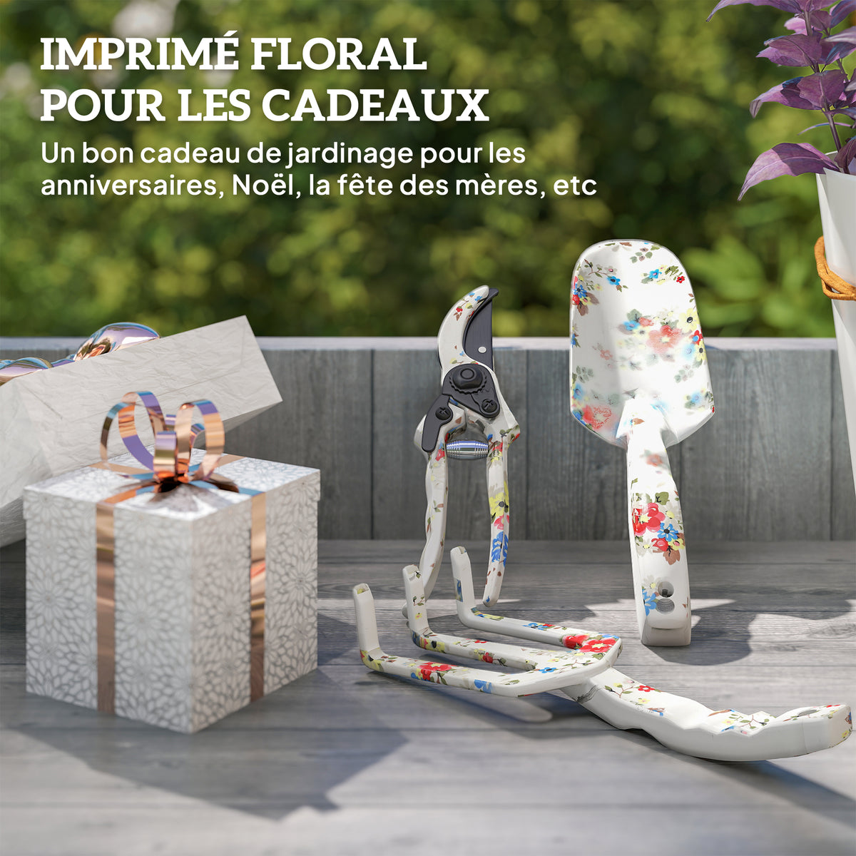 Ensemble d'outils de jardinage 3 pièces en aluminium avec sécateur, truelle de jardin, râteau à main, idéal pour taille-4