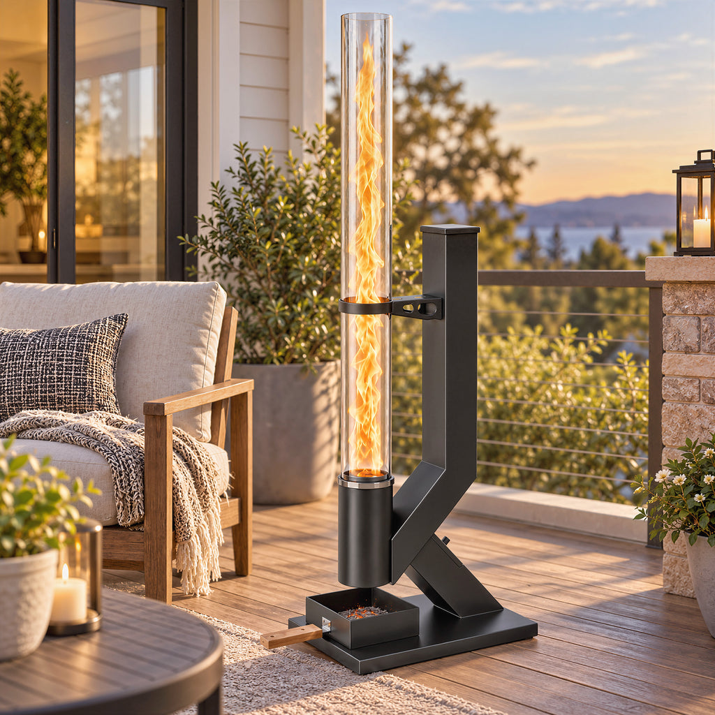Chauffage de Terrasse à Pellets 13000 W, Réservoir de 2,4 kg, Tube en Verre 107,5 cm, Cendrier, 53x25x141cm, Noir-9