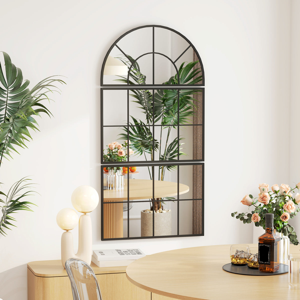 Miroir mural arqué miroir mural en forme de fenêtre ensemble de 3 pièces cadre en métal 76 x 43 cm noir-1