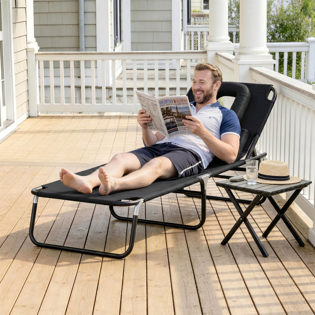 Transat de Jardin Chaise Longue Pliante Bain de Soleil pour Lecture Noir-8