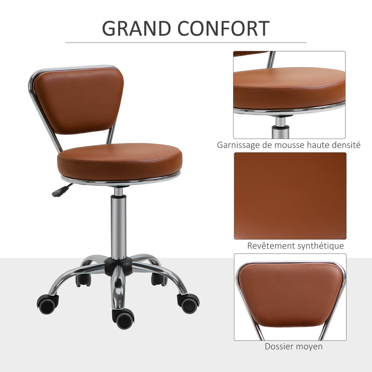 Tabouret de massage Vintage - tabouret de travail pivotant 360° - hauteur assise réglable 49-64 cm - revêtement-4