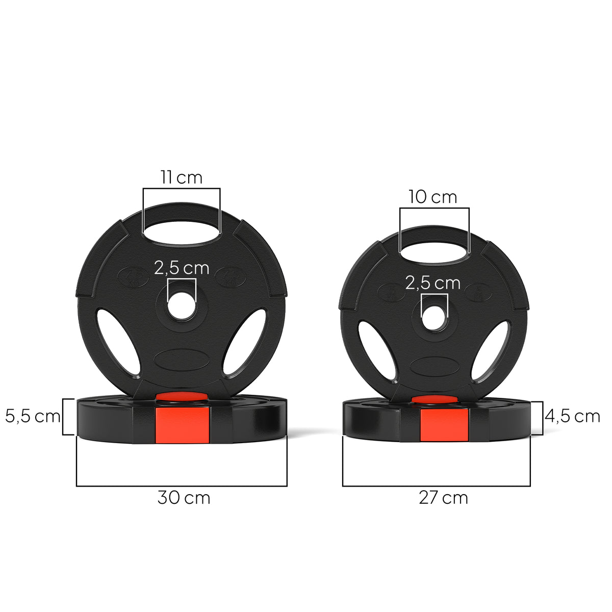 Disques de poids, plaques de poids 2 x 5 kg et 2 x 7,5 kg, à trois poignées avec trous de Ø 25 mm, noir-2