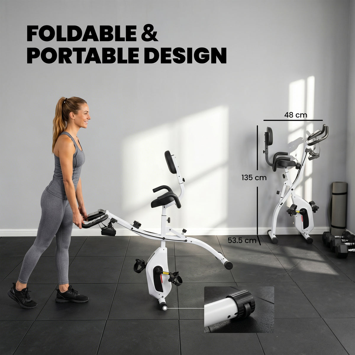 Vélo d'Appartement Pliable Vélo de Fitness 3 en 1 Silencieux Connecté Kinomap Bluetooth et Zwift 105x53,5x109cm Blanc-8