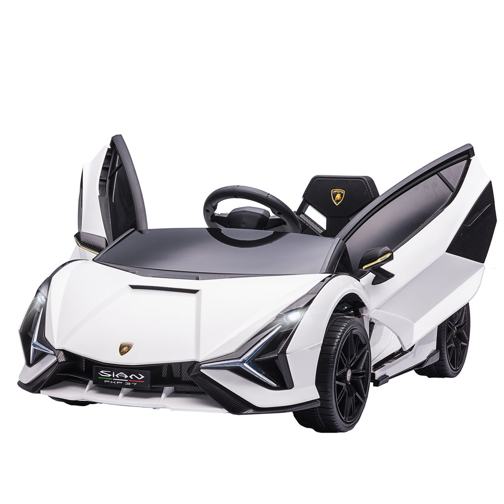 Voiture électrique Enfants de Sport Véhicule électrique Lamborghini Sian 12 V - V. Max. 5 Km/h avec Télécommande 2,4G Effets sonores + Lumineux Blanc-0