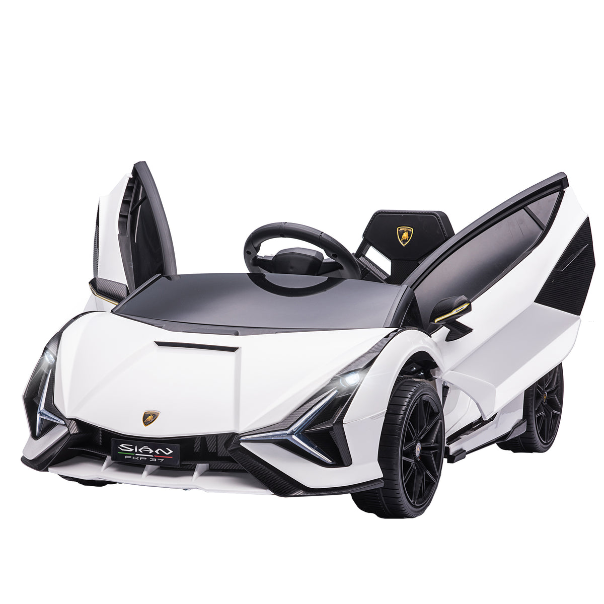 Voiture électrique Enfants de Sport Véhicule électrique Lamborghini Sian 12 V - V. Max. 5 Km/h avec Télécommande 2,4G Effets sonores + Lumineux Blanc-0
