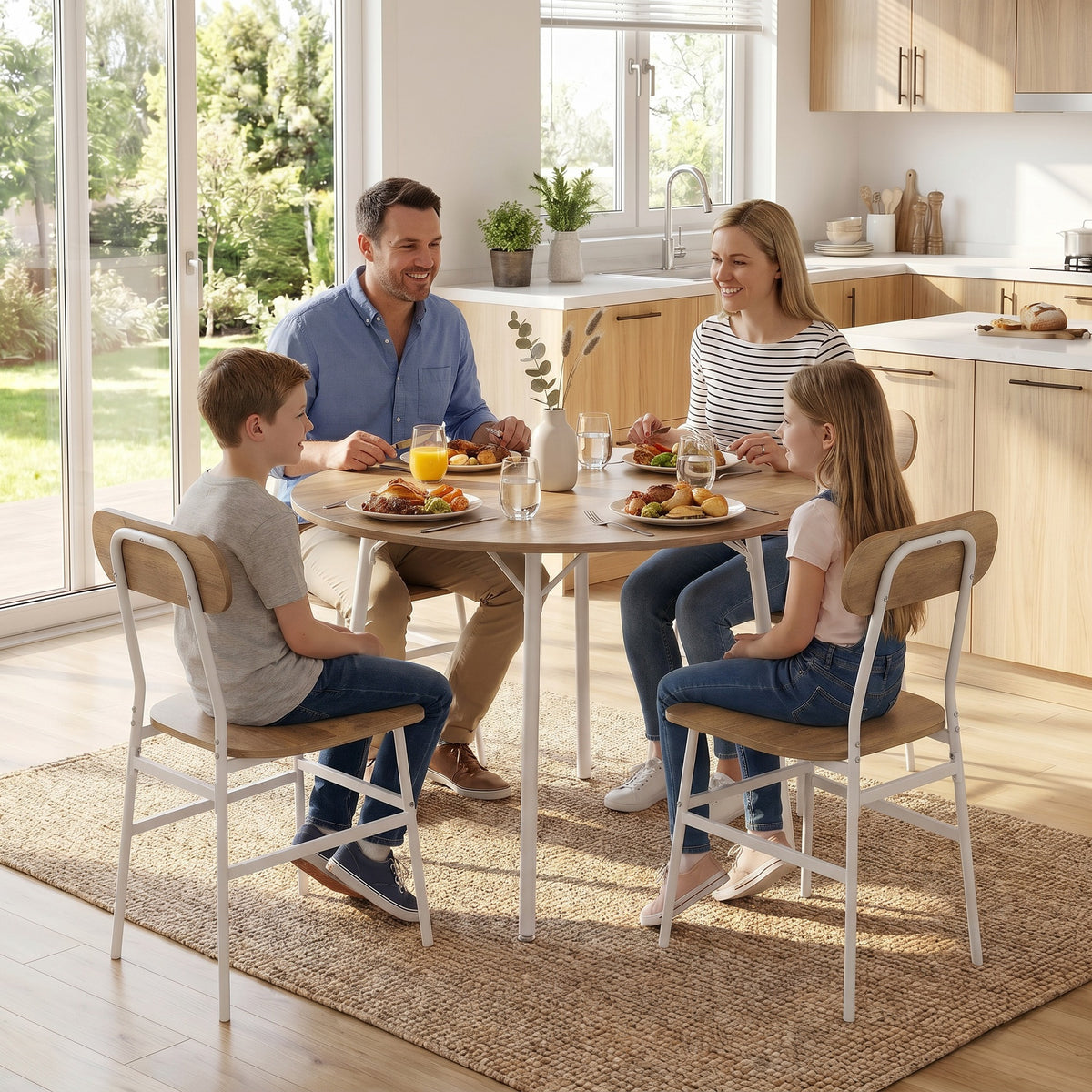 Ensemble table salle à manger avec 4 chaises, table de cuisine avec chaises pour 4 personnes, cadre en métal, naturel-7