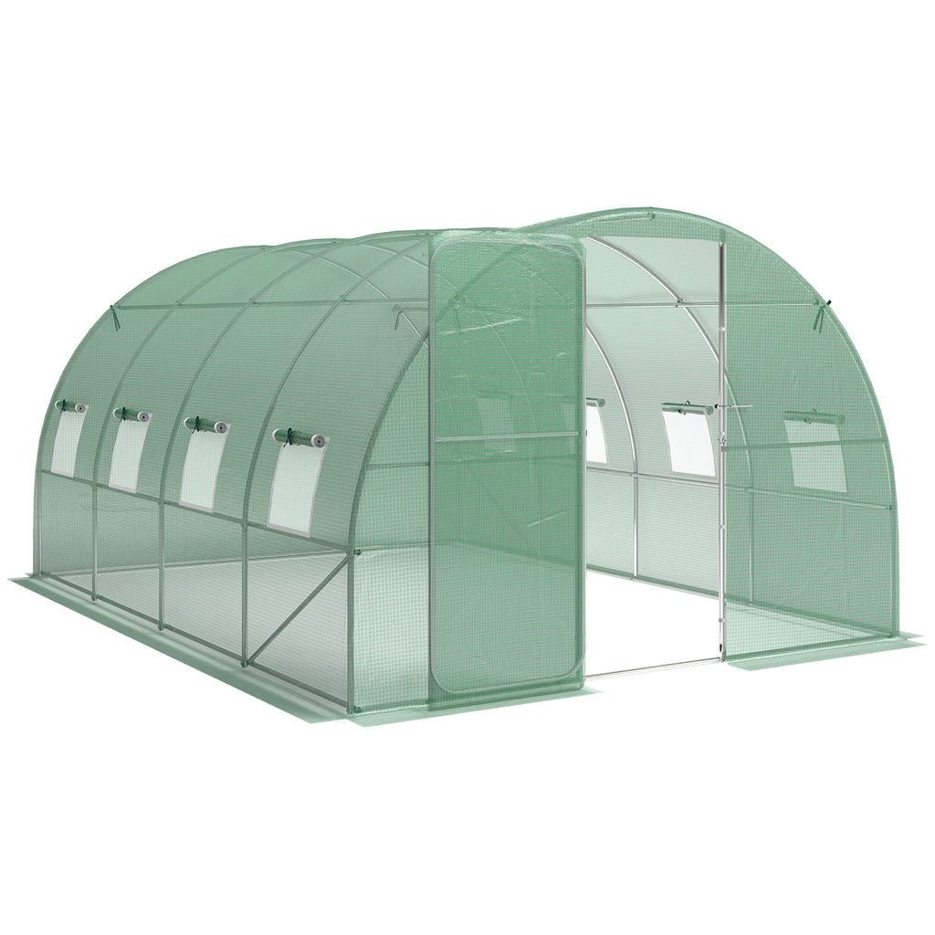 Serre tunnel de jardin 12m², serre de jardin tunnel 295x400x200cm porte et 8 fenêtres, bâche PE 140 g/m² vert-0