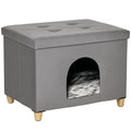 Niche chat maison de chat design surélevé avec coussin amoviable et lavable en peluche doux repose-pieds, dessus ouvrable, gris-0