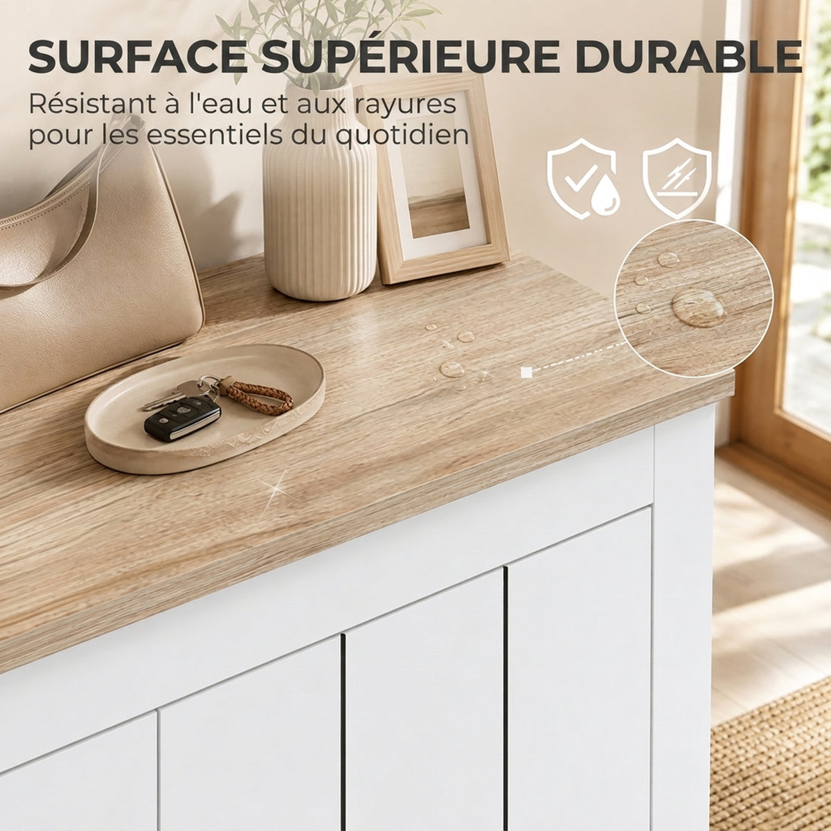Meuble à Chaussures 4 Niveaux 12 Paires Armoire à Chaussures 2 Portes et Étagères Réglables 80x32,8x105cm Chêne et Blanc-4