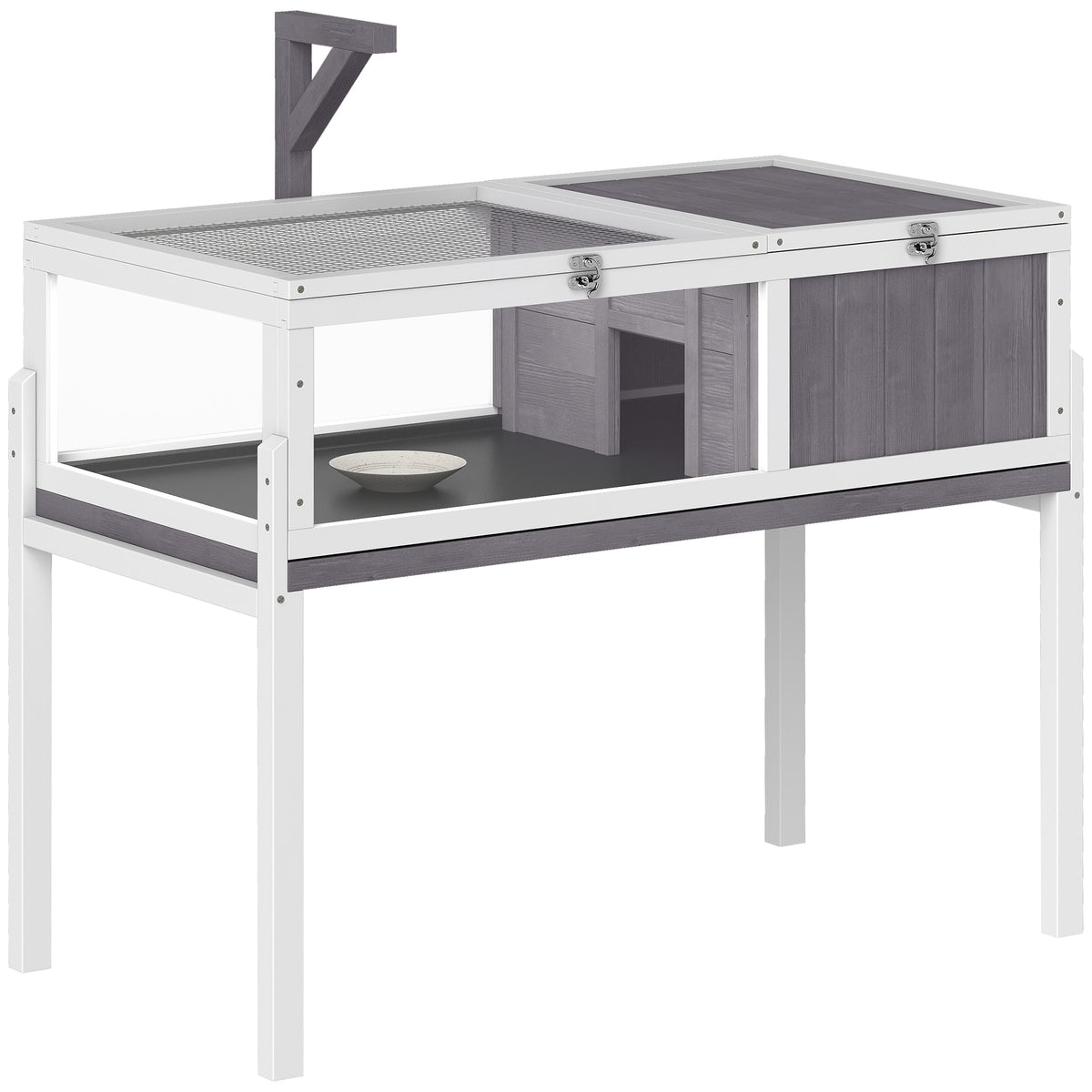 Maison pour tortues enclos tortue en bois 2 espaces support de lampe toit ouvrable plateau coulissant 104x53x82cm gris-0