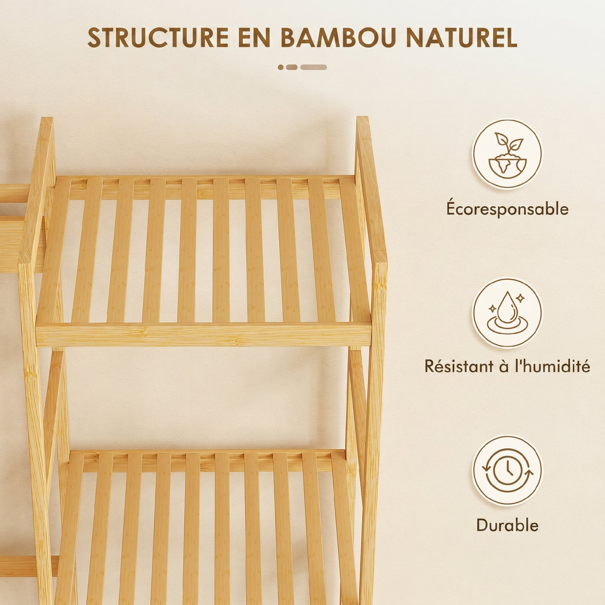 Meuble d'entrée en bambou, vestiaire d'entrée, banc, assise rembourrée, 10 crochets, tringle, 104x33x175cm, naturel-4