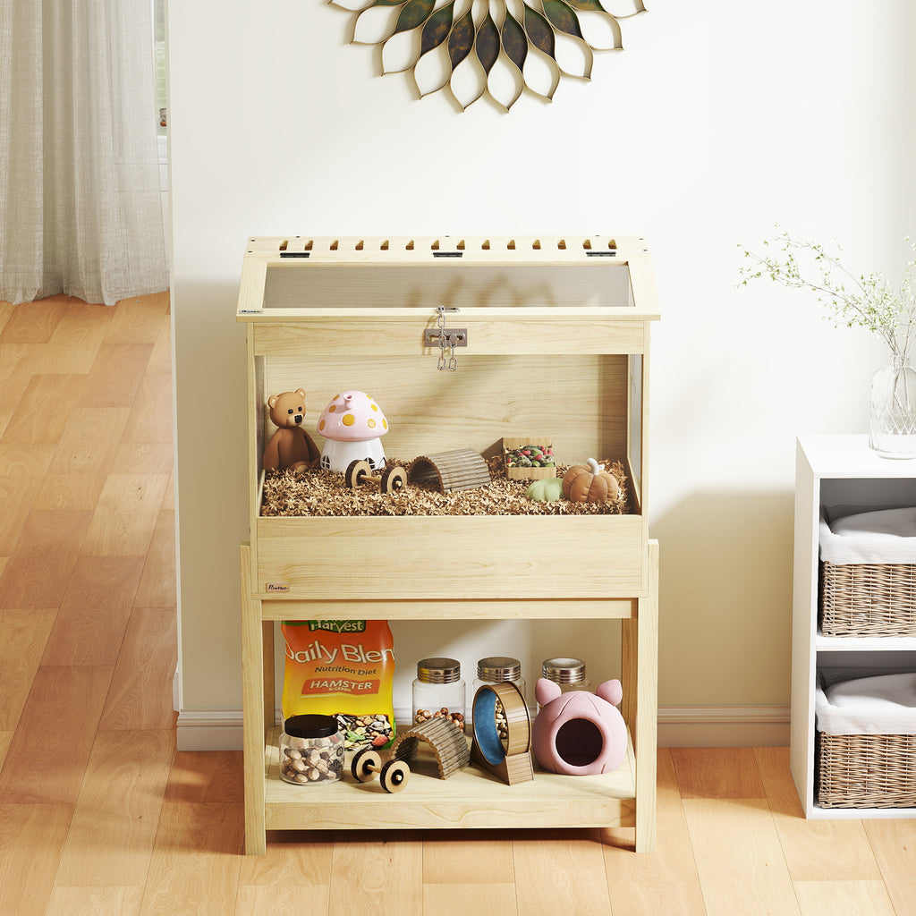 Cage à hamster en bois surélevée avec plateau de rangement couvercle ouvrable 83,2 x 50 x 103 cm effet bois naturel-8
