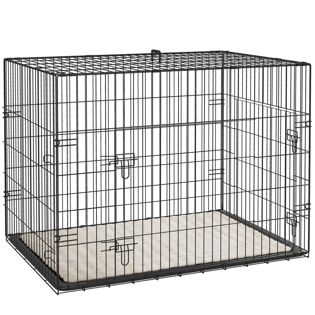Cage caisse de transport pliante pour chien poignée, plateau amovible, coussin fourni 90 x 57,5 x 62 cm noir-0